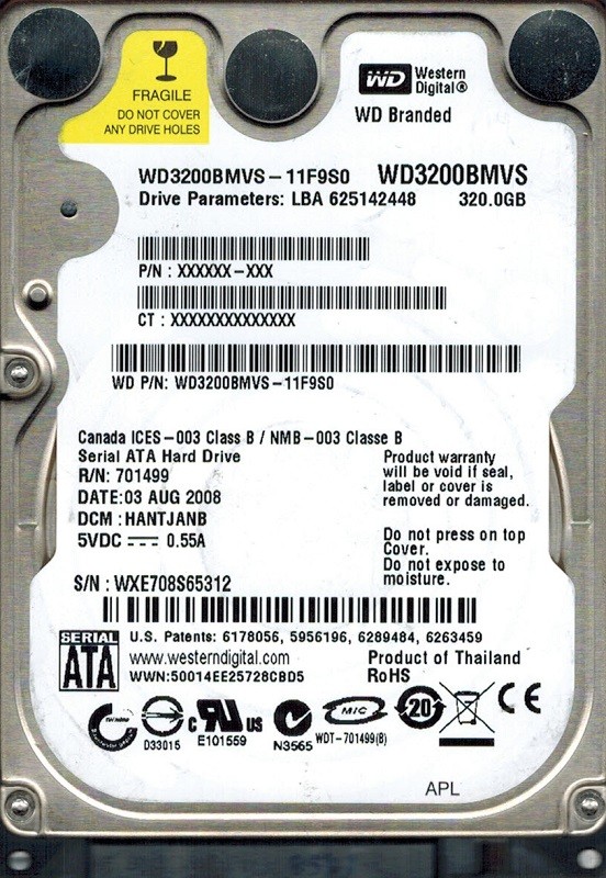 Western Digital WD3200BMVS-11F9S0 DCM: HANTJANB 320GB