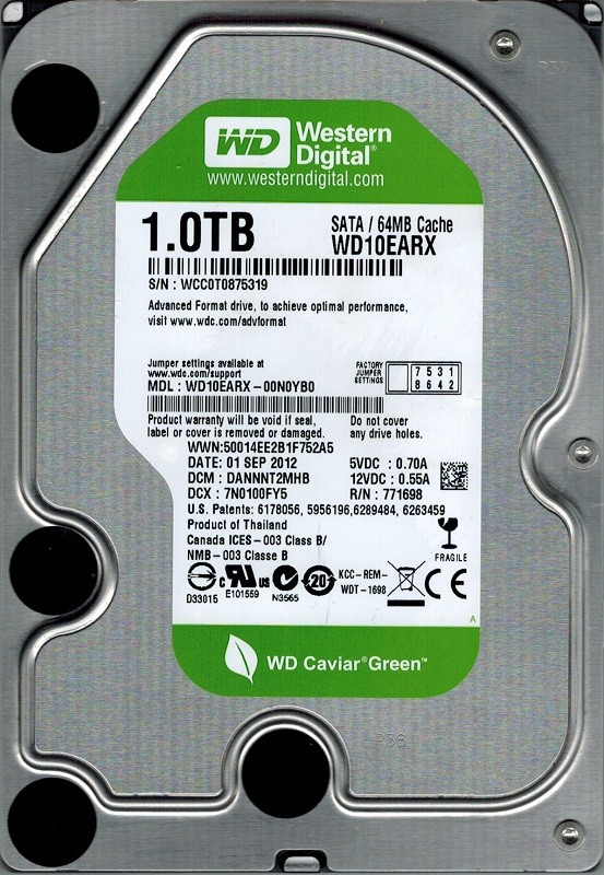 Western Digital WD10EARX-00N0YB0 1TB DCM: DANNNT2MHB