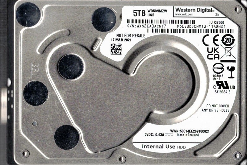 WD50NMZW-11A8NS1 USB 3.0 WXS2E MAR 2021 Western Digital 5TB Hard Drive
