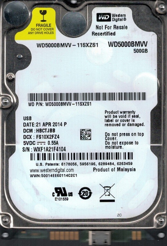 Western Digital WD5000BMVV-11SXZS1 USB 2.0 500GB DCM: HBCTJBB WXF1A