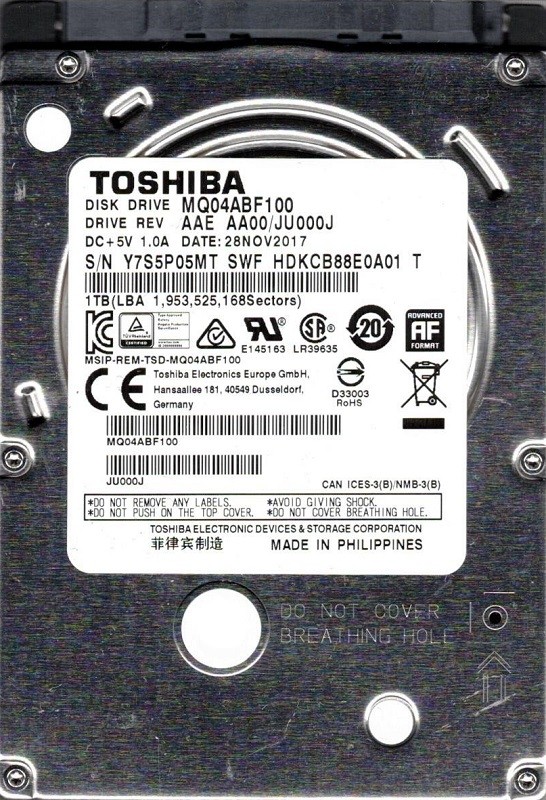 MQ04ABF100 AAE AA00/JU000J Philippines Toshiba 1TB