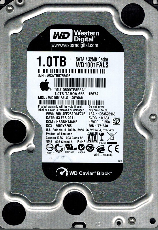 Western Digital WD1001FALS-40Y6A0 DCM: HBRNHTJAHB 1TB 655-1567A 