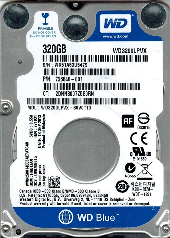 Western Digital WD3200LPVX-60V0TT0 320GB DCM: HA0TJAN