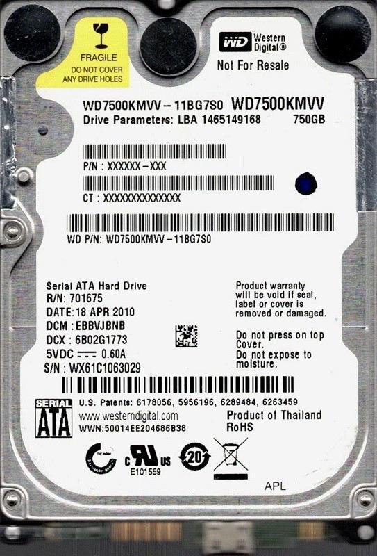 Western Digital WD7500KMVV-11BG7S0 USB 2.0 750GB DCM: EBBVJBNB