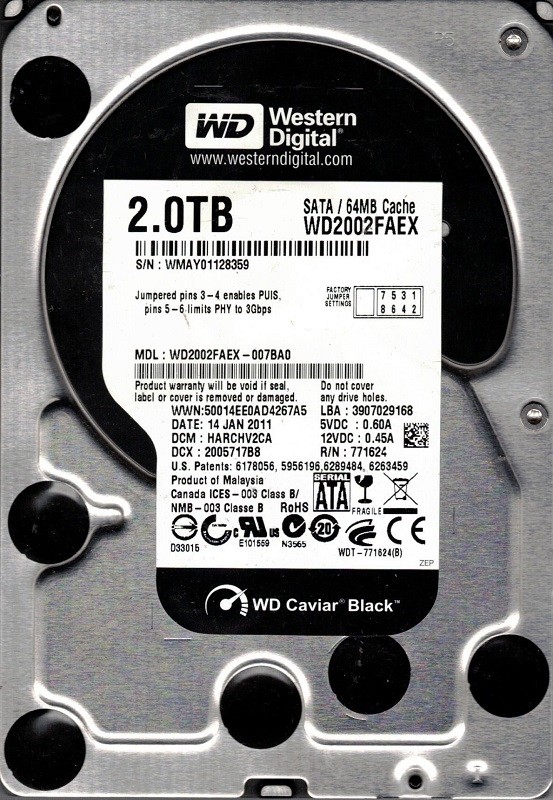 WD2002FAEX-007BA0 Western Digital DCM: HARCHV2CA 2TB