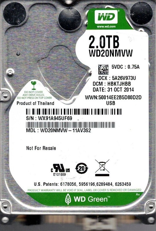 WD20NMVW-11AV3S2 USB 3.0 DCM: HBKTJHBB WX91A Western Digital 2TB