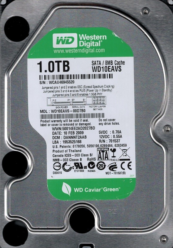 Western Digital WD10EAVS-00D7B0 DCM: DANNNT2AAB 1TB