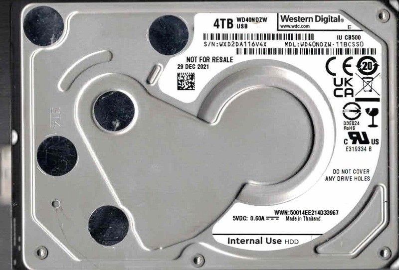WD40NDZW-11BCSS0 USB 3.0 WXD2D DEC 2021 Thailand Western Digital 4TB