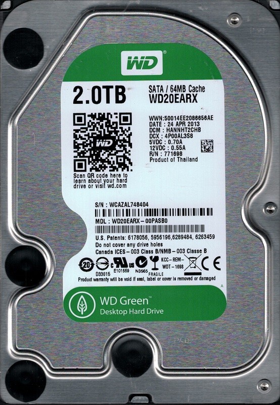 WD20EARX-00PASB0 Western Digital 2TB DCM: HANNHT2CHB
