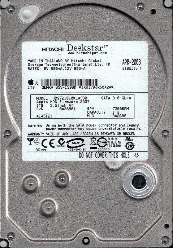 HDS721010KLA330 P/N: 0A36881 MLC: BA2688 MAC 655-1390D 1TB Hitachi
