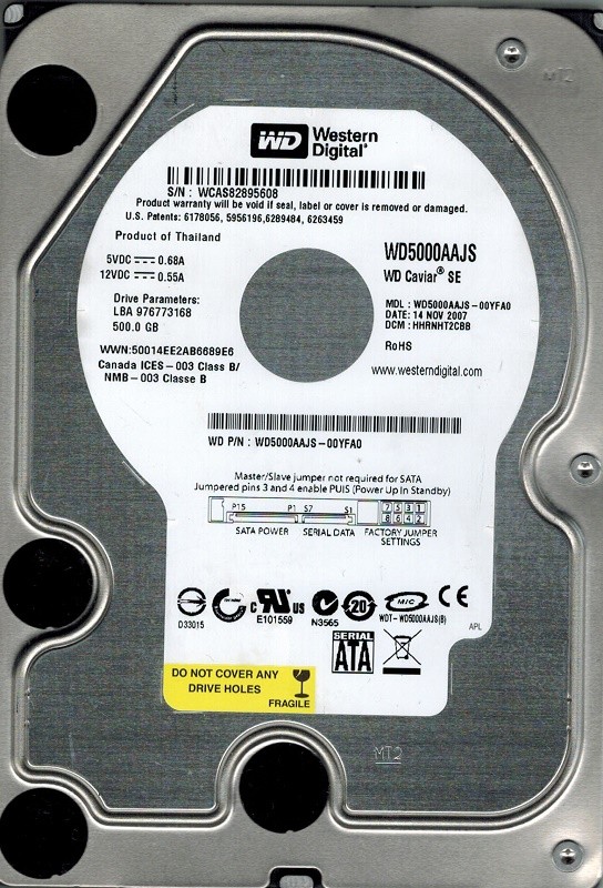 Western Digital WD5000AAJS-00YFA0 500GB DCM: HHRNHT2CBB