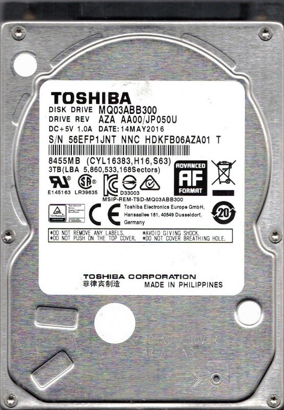 MQ03ABB300 AZA AA00/JP050U HDKFB06AZA01 t Philippines Toshiba 3TB 