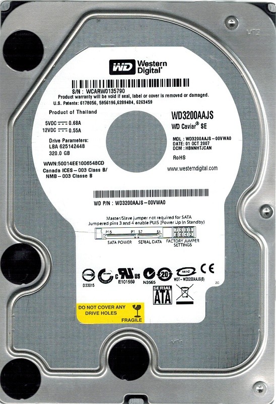 Western Digital WD3200AAJS-00VWA0 320GB DCM: HBNNHTJCAN