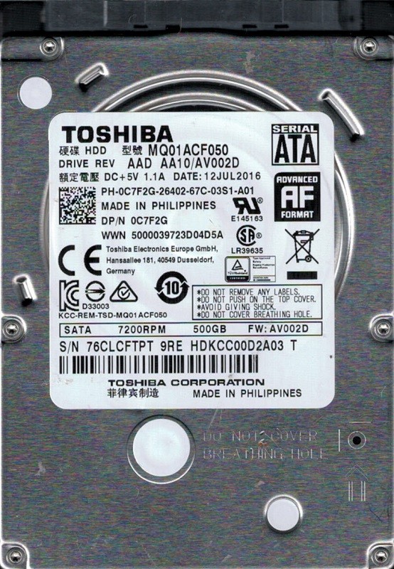 MQ01ACF050 AAD AA10/AV002D Philippines Toshiba 500GB Laptop HDD