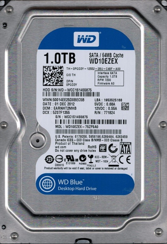 Western Digital WD10EZEX-75ZF5A0 1TB DCM: EARNHT2MHB