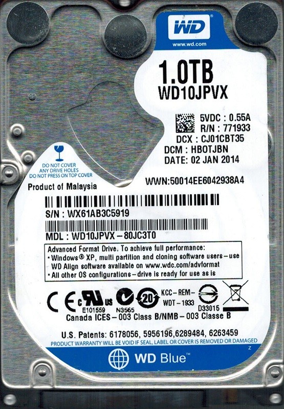 Western Digital WD10JPVX-80JC3T0 1TB DCM: HBOTJBN