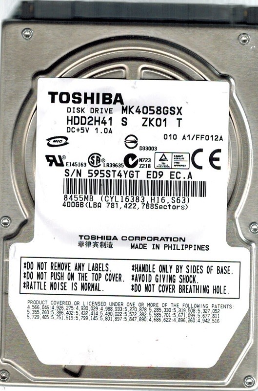 Toshiba MK4058GSX 400GB HDD2H41 S ZK01 T A1/FF012A