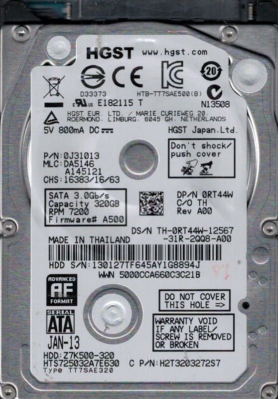 HGST HTS725032A7E630 P/N: 0J31013 MLC: DA5146 320GB