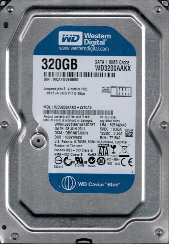 Western Digital WD3200AAKX-221CA0 DCM: DBRNKTJCHN 320GB