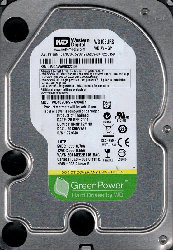 Western Digital WD10EURS-630AB1 1TB DCM: HHNNHT2MHB