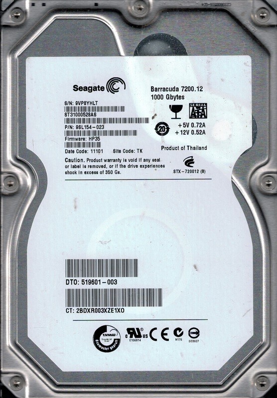 Seagate ST31000528AS P/N: 9SL154-023 F/W: HP35 1TB TK 9VP