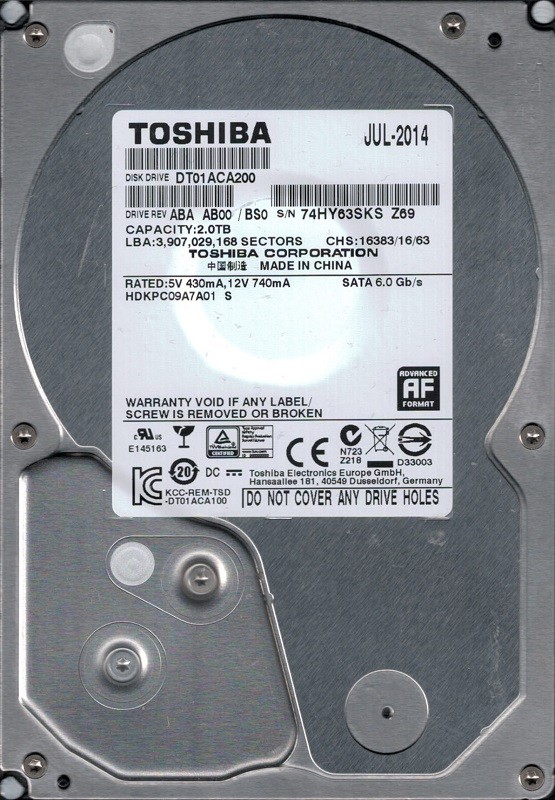 Toshiba DT01ACA200 HDKPC09A7A01 2TB ABA AB00/BS0 Desktop HDD