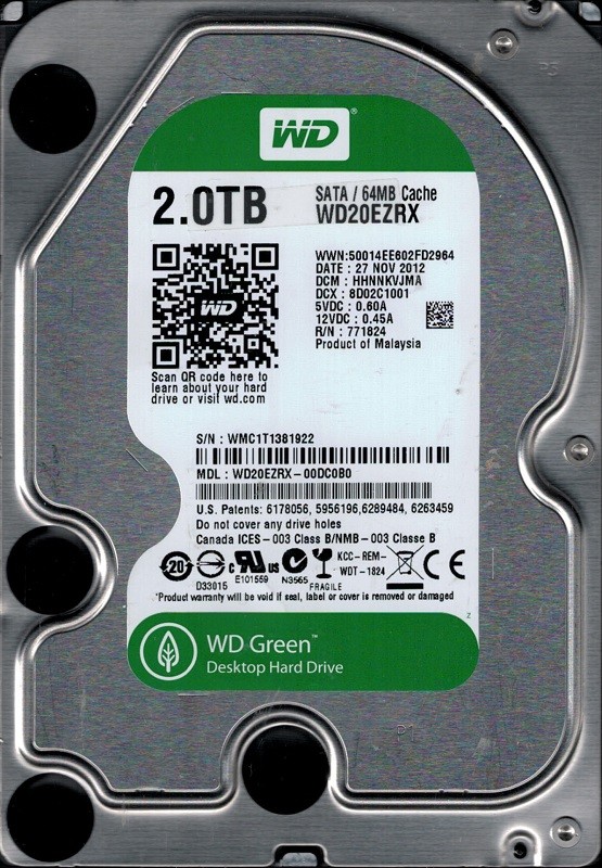 WD20EZRX-00DC0B0 DCM: HHNNKVJMA WMC1T Western Digital  2TB