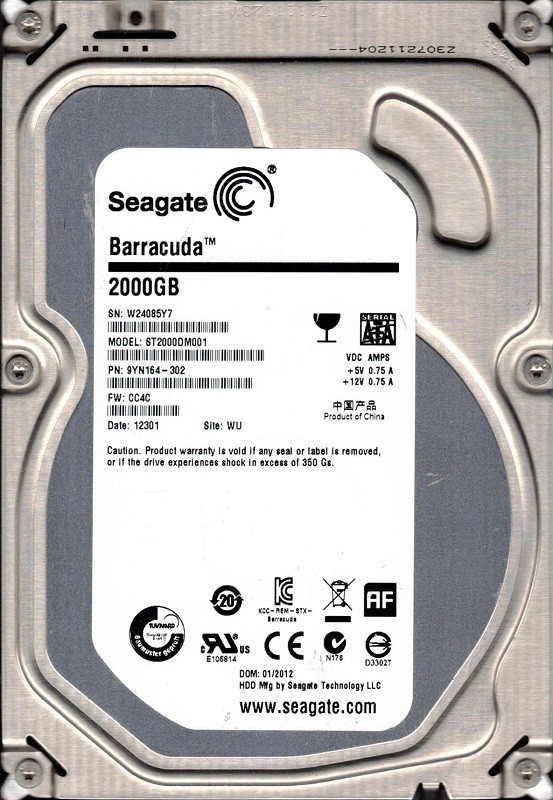 Seagate ST2000DM001 P/N: 9YN164-302 F/W: CC4C 2TB WU W24