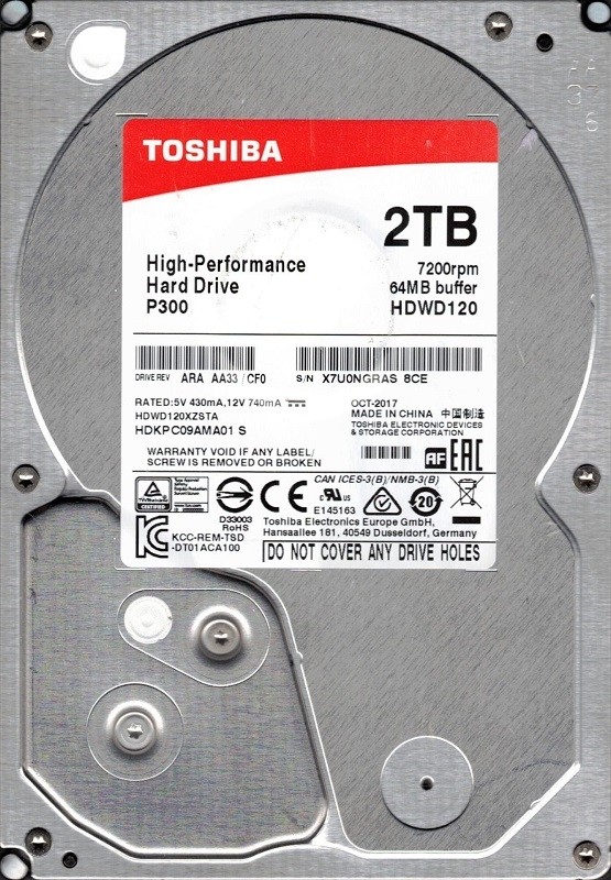 P300 HDWD120 ARA AA33/CF0 HDKPC09AKA01 Toshiba 2TB