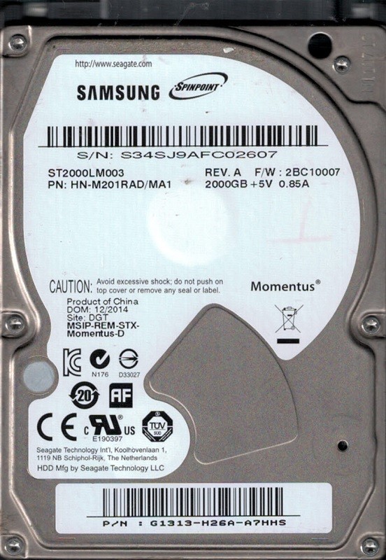 ST2000LM003 HN-M201RAD/MA1 F/W: 2BC10007 Samsung 2TB