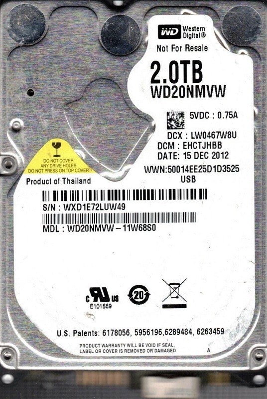 Western Digital WD20NMVW-11W68S0 USB 3.0 2TB DCM: EHCTJHBB WXD1E