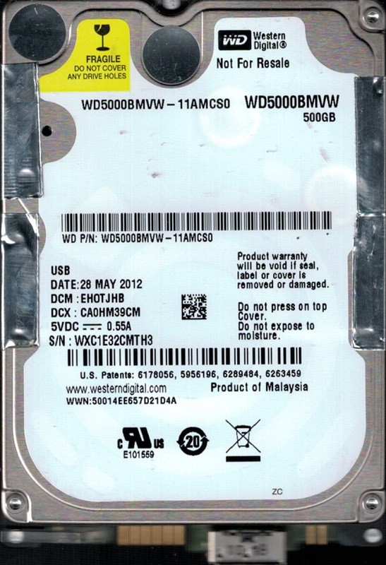 Western Digital WD5000BMVW-11AMCS0 USB 3.0 500GB DCM: EHOTJHB