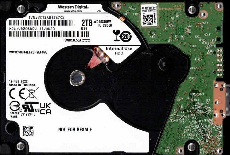 WD20SDRW-11VUUS0 WX12A FEB 2022 Western Digital 2TB SATA 6Gb/s