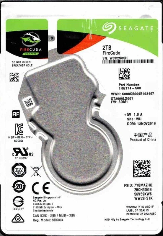 ST2000LX001 P/N: 1RG174-500 F/W: SDM1 WU WCC2 NOV 2016 Seagate 2TB