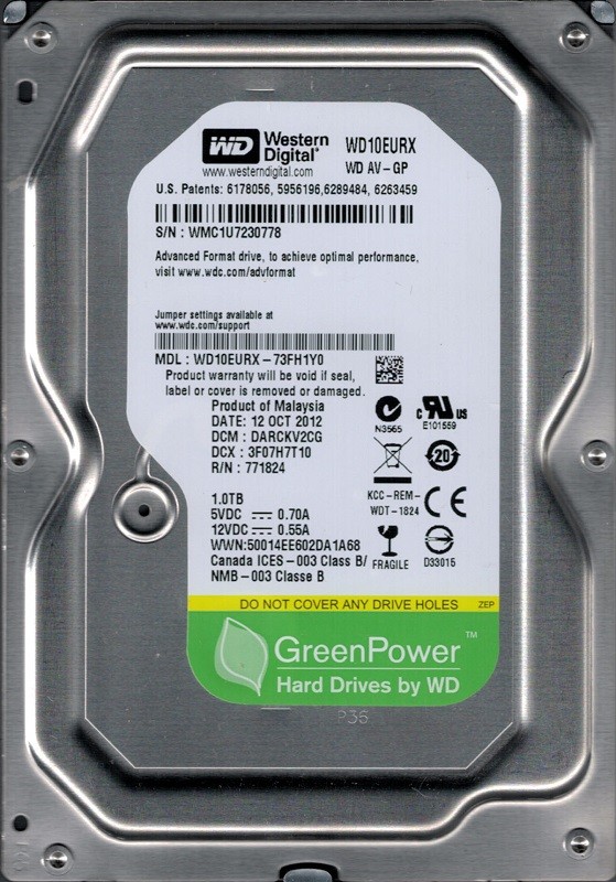 Western Digital WD10EURX-73FH1Y0 1TB DCM: DARCKV2CG