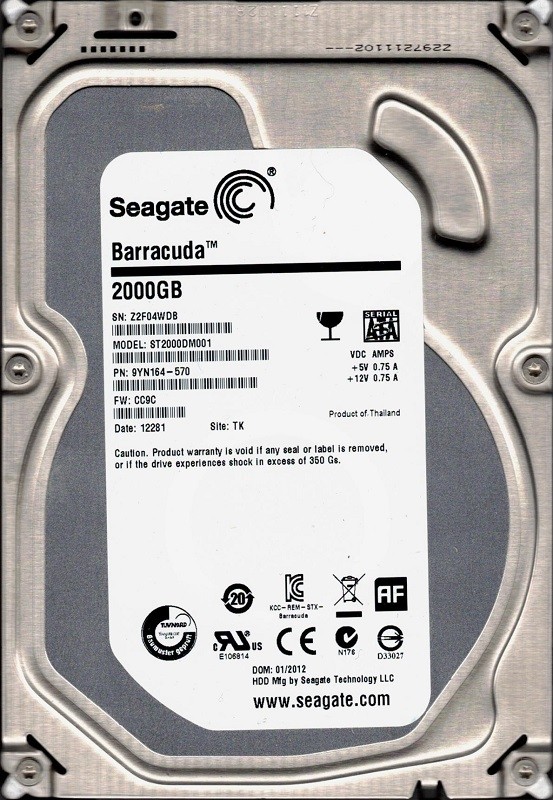 Seagate ST2000DM001 F/W: CC9C P/N: 9YN164-570 TK Z2F 2TB