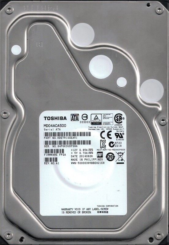 Toshiba MD04ACA500 5TB P/N: HDETR10GEA51 F/W: FP2A