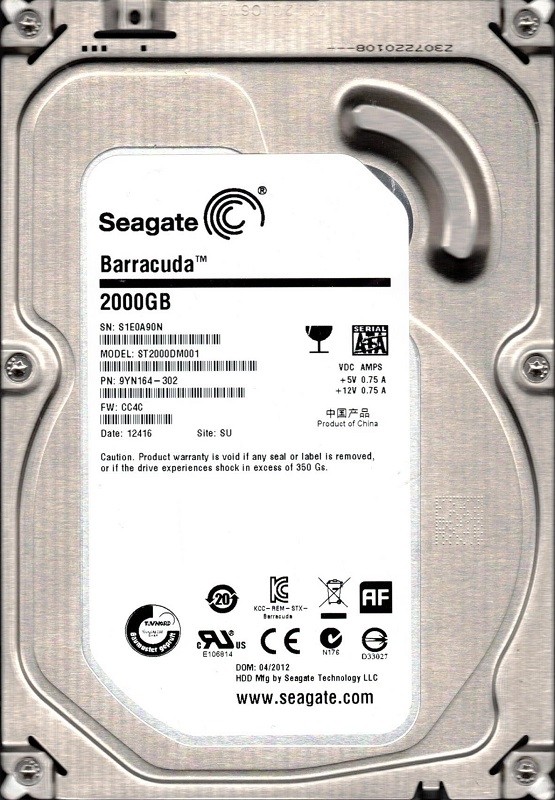 ST2000DM001 P/N: 9YN164-302 F/W: CC4C SU S1E Seagate 2TB