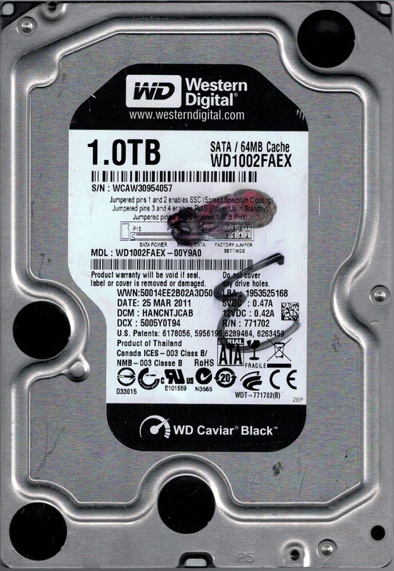 WD1002FAEX-00Y9A0 DCM: HANCNTJCAB WCAW3 Western Digital 1TB