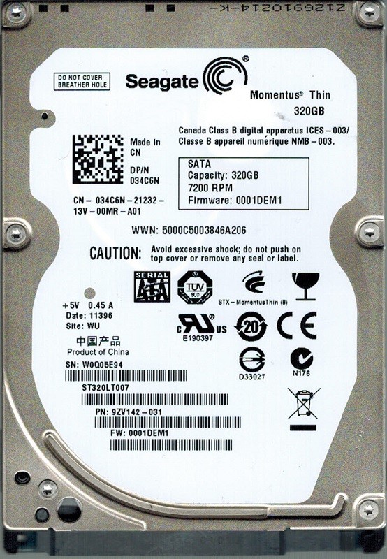 Seagate ST320LT007 P/N: 9ZV142-031 F/W: 0001DEM1 320GB WU