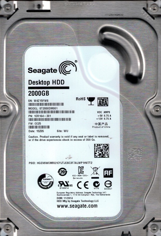 Seagate ST2000DM001 P/N: 1ER164-301 F/W: CC25 WU 2TB