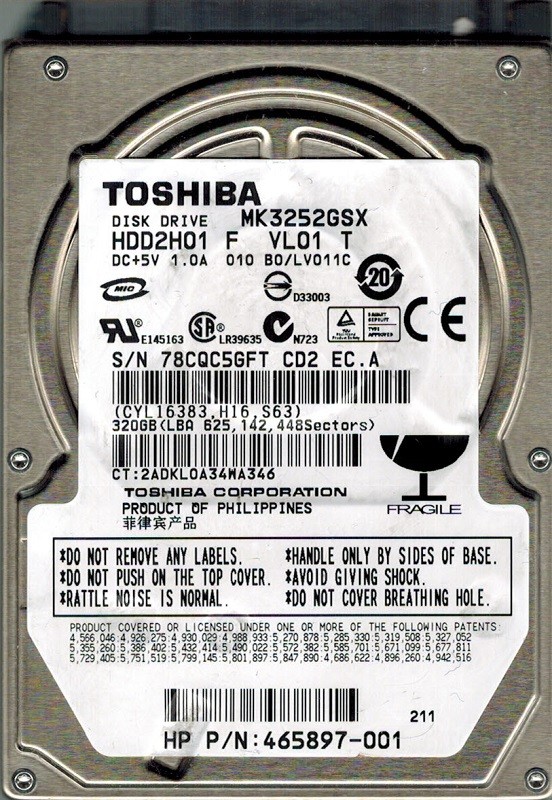 Toshiba MK3252GSX HDD2H01 F VL01 T 320GB F/W: B0/LV011C Philippines