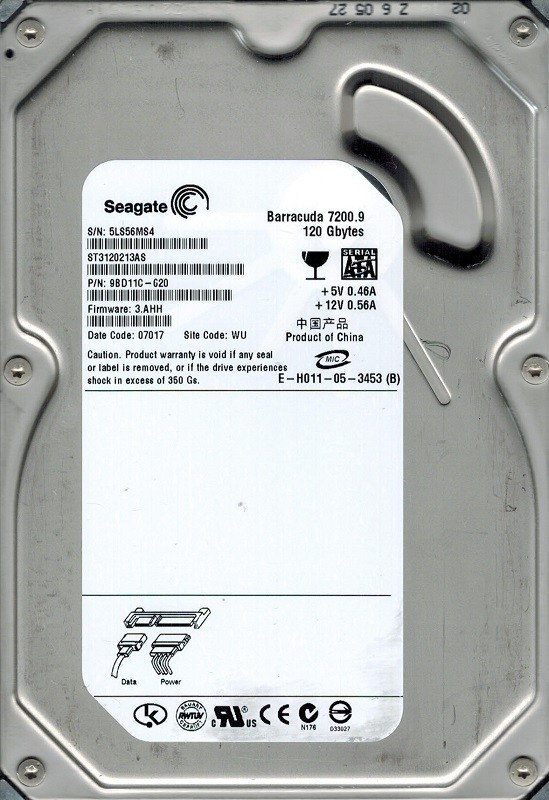Seagate ST3120213AS P/N: 9BD11C-620 F/W: 3.AHH WU 120GB