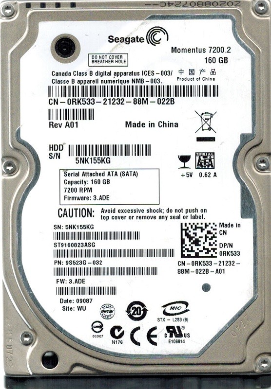 Seagate ST9160823ASG F/W: 3.ADE P/N: 9S523G-032 WU 160GB
