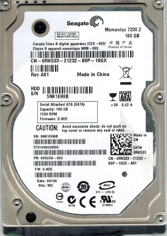 Seagate ST9160823ASG P/N: 9S523G-032 F/W: 3.ADE 160GB WU