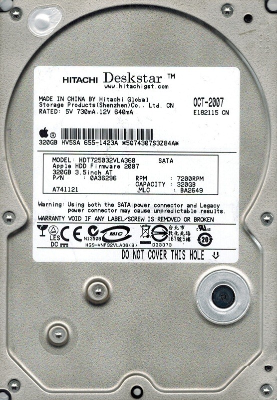 Hitachi HDT725032VLA360 P/N: 0A36296 MLC: BA2649 320GB MAC APPLE