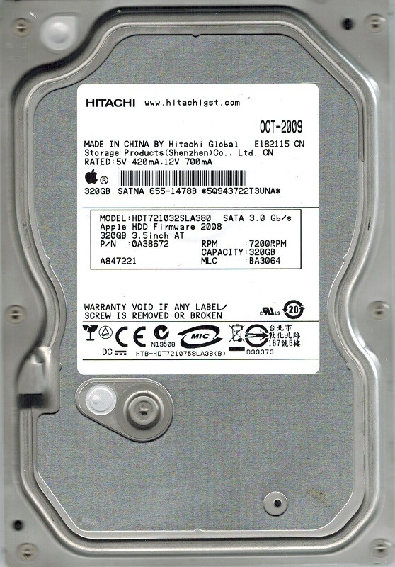 Hitachi HDT721032SLA380 P/N: 0A38672 MLC: BA3064 320GB