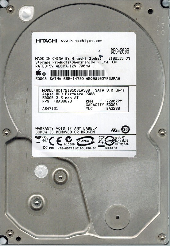 Hitachi HDT721050SLA360 P/N: 0A38673 MLC: BA3288 APPLE 500GB
