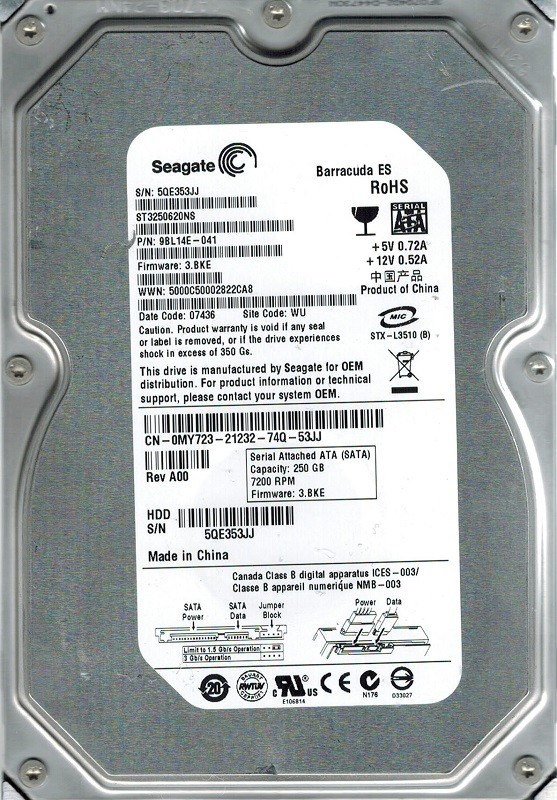 Seagate ST3250620NS P/N: 9BL14E-041 F/W: 3.BKE 250GB WU