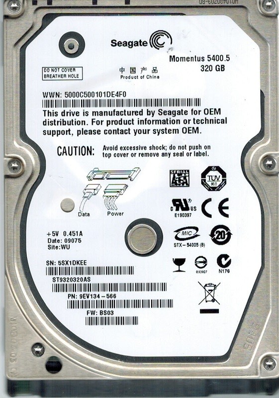 Seagate ST9320320AS 320GB P/N: 9EV134-566 F/W: BS03 WU